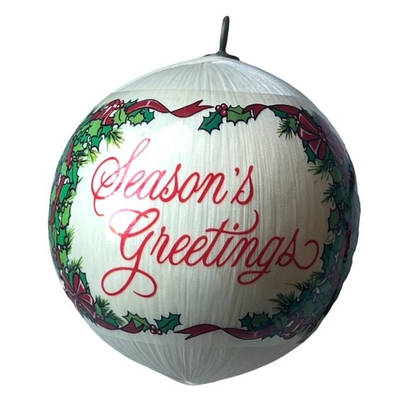 All American Dachshund Seasons Greetings Glass Satin Christmas Ornament Cream VT - Picture 2 of 6